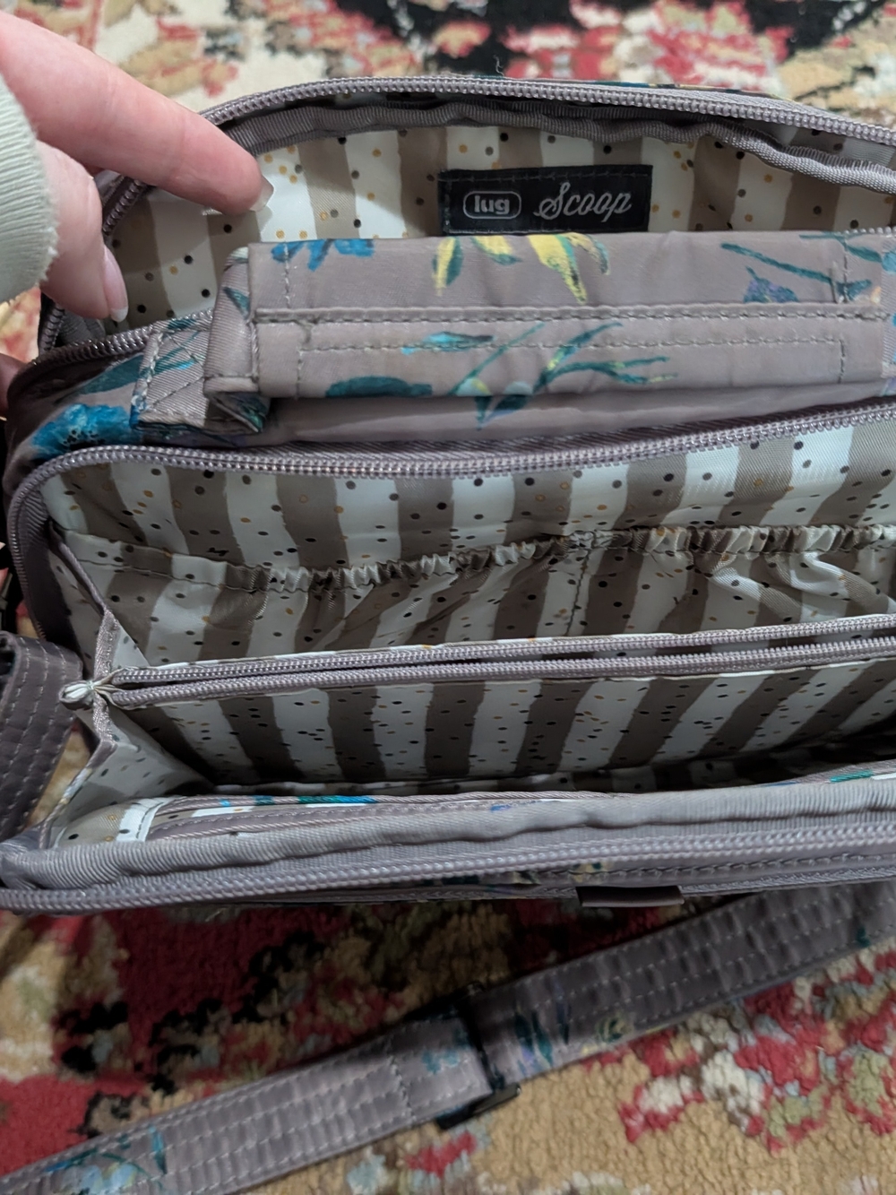 lug Scoop Women's Crossbody Bag - Taupe with Teal Floral